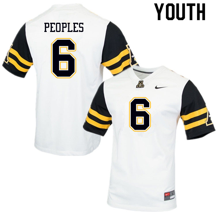 Youth #6 Camerun Peoples Appalachian State Mountaineers College Football Jerseys Sale-White - Click Image to Close
